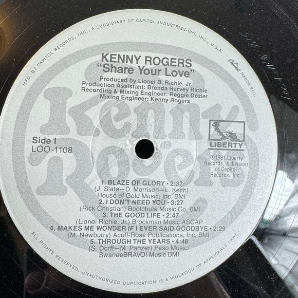 Vintage 1981 Liberty Kenny Rogers Share Your Love LP Vinyl Record - Picture 5 of 5